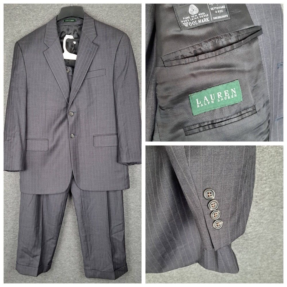 Lauren Ralph Lauren Suit 40S Gray‎ Pinstripe 100% Wool 32x28 Canada